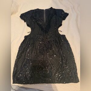 PrettyLittleThing Black Sequin Backless Evening Dress